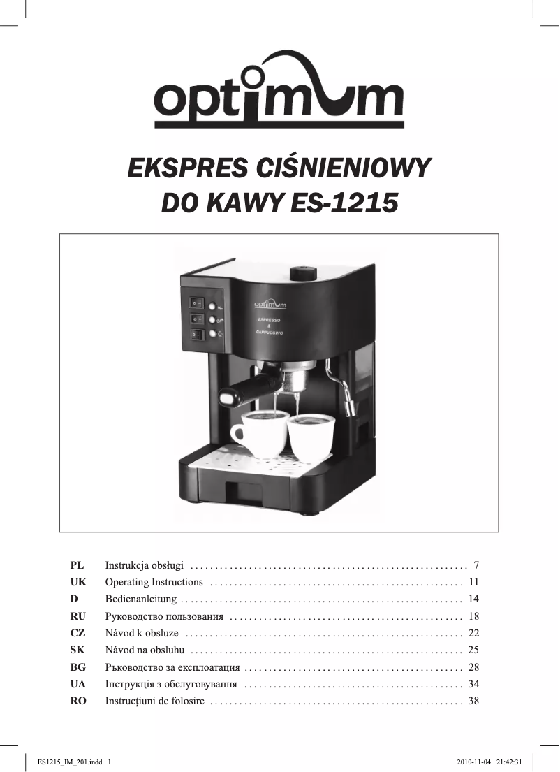 Page 1 de la notice Manuel utilisateur Optimum ES-1215