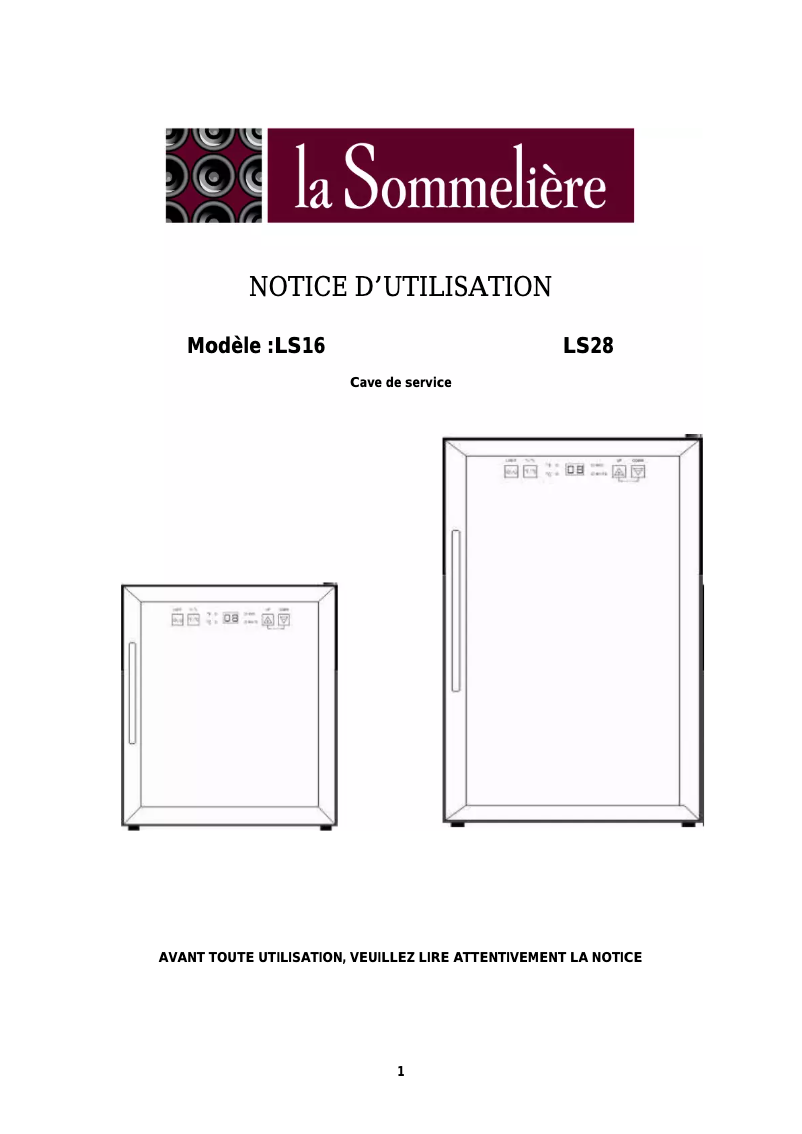 Page n°1 - Manuel utilisateur La Sommelière LS16