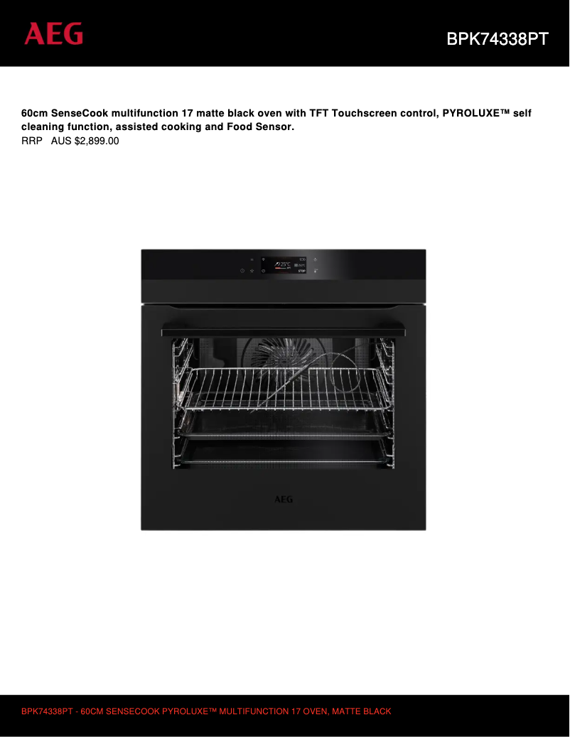 Page 1 de la notice Fiche technique AEG BPK74338PT