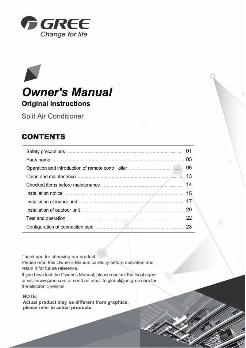 Page 1 de la notice Manuel utilisateur Gree GICF24DBE