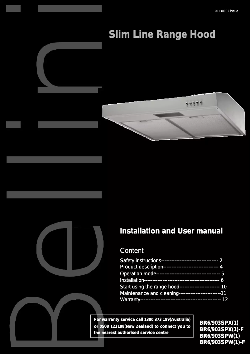 Page 1 de la notice Manuel utilisateur Bellini BR6/903SPX(1)-F