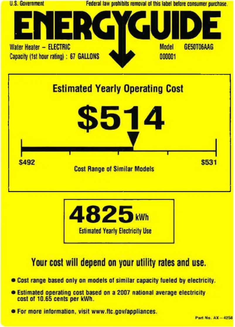 Page n°1 - Label énergétique GE GE50T06AAG