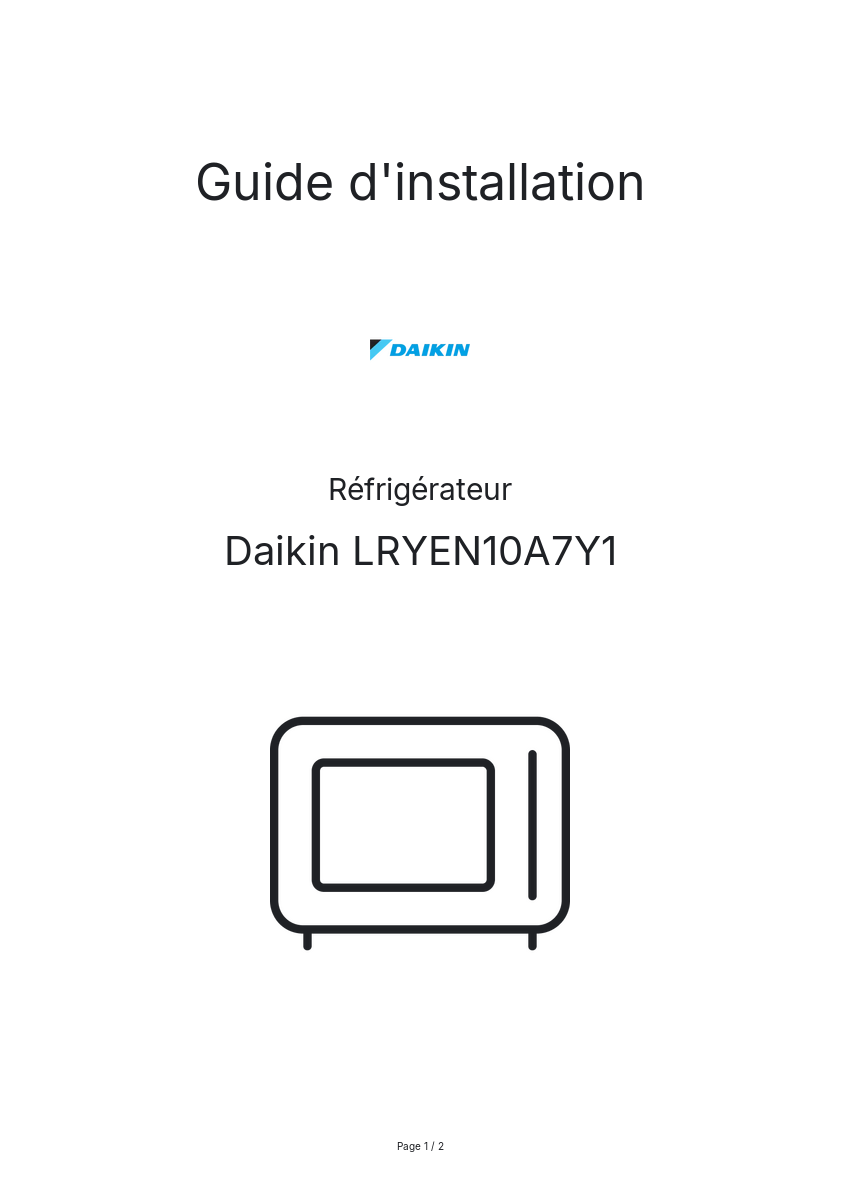 Page n°1 - Guide d'installation Daikin LRYEN10A7Y1