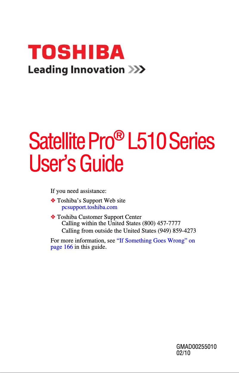 Page 1 de la notice Manuel utilisateur Toshiba Satellite Pro L510