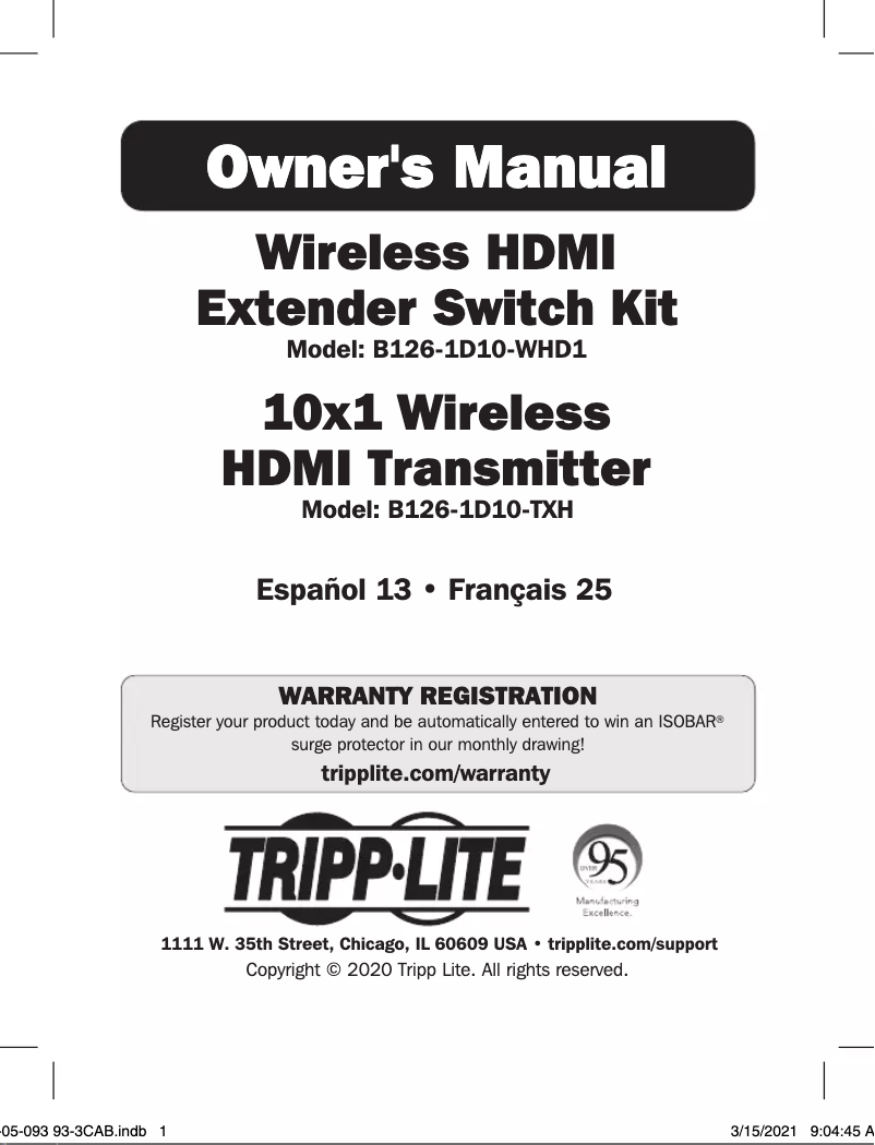 Page 1 of the manual User Manual Tripp Lite B126-1D10-WHD1