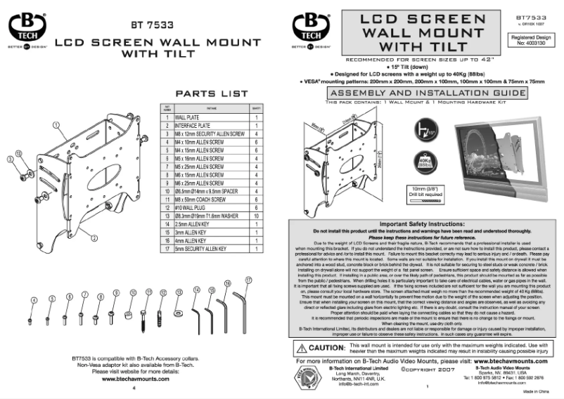 Page n°1 - Manuel utilisateur B-Tech BT7533