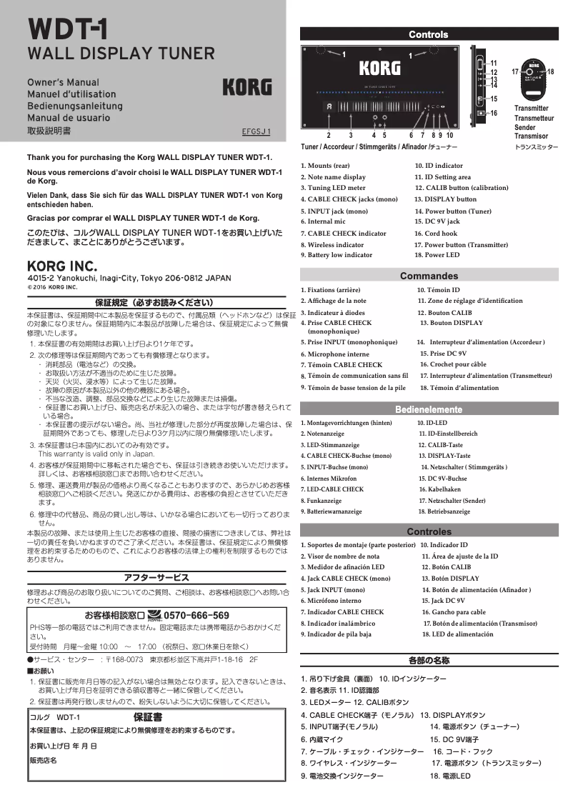 Page n°1 - Manuel utilisateur Korg WDT-1