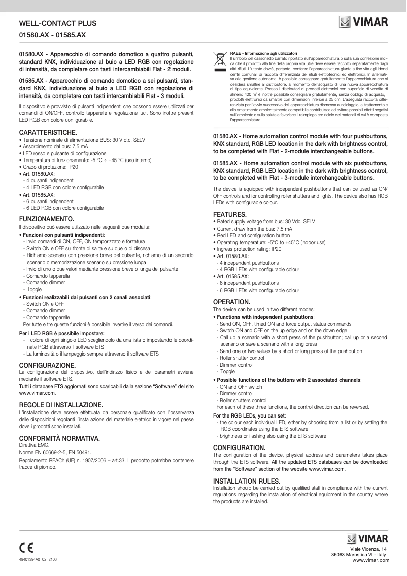 Página 1 del manual Instrucciones / montaje Vimar 01585.AX