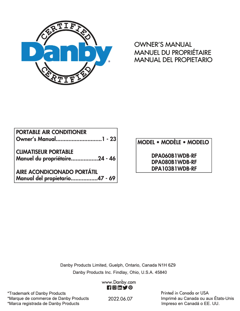 Page n°1 - Manuel utilisateur Danby DPA080B1WDB-RF