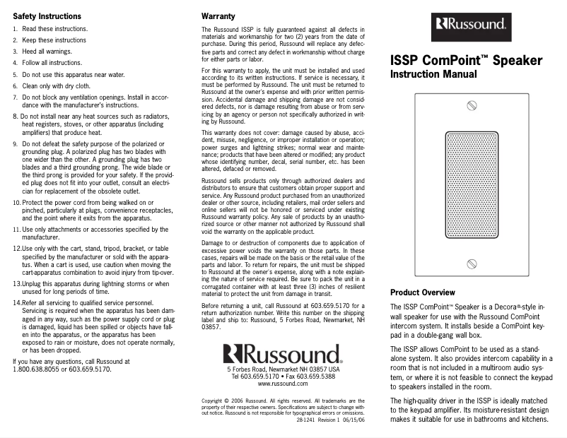 Page 1 de la notice Manuel utilisateur Russound ISSP ComPoint