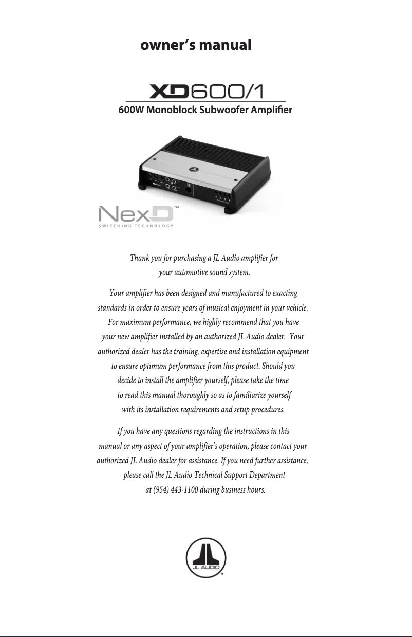 Page 1 de la notice Manuel utilisateur JL Audio XD6001