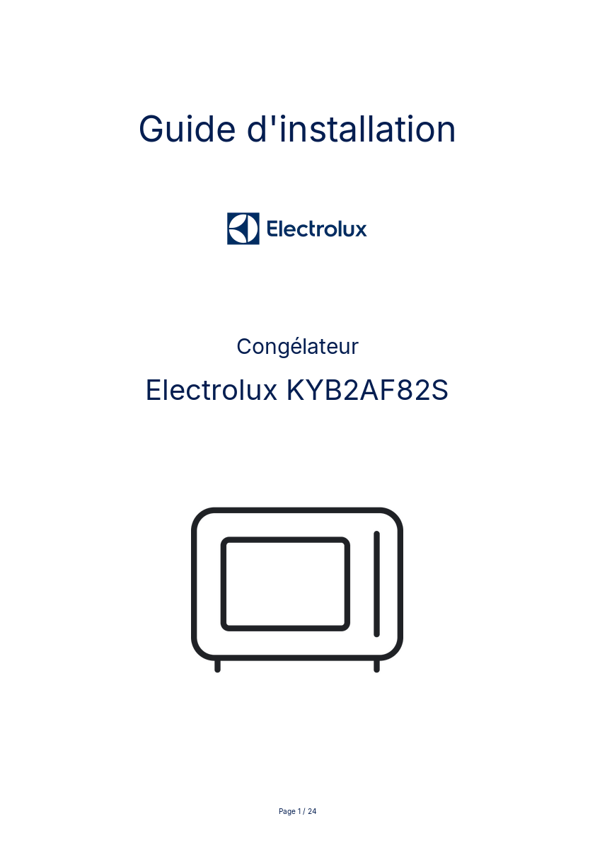 Page n°1 - Guide d'installation Electrolux KYB2AF82S
