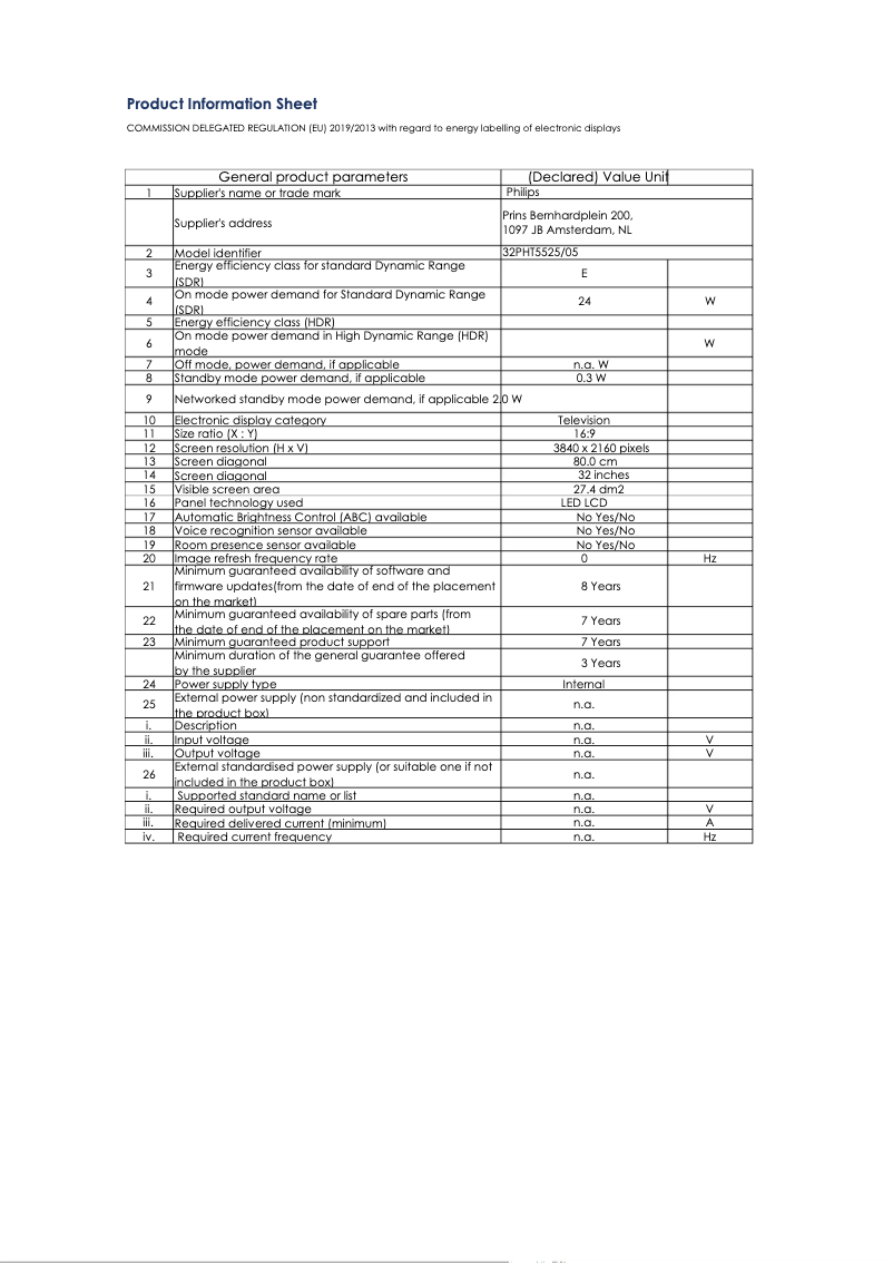 Image de la première page du manuel de l'appareil 32PHT5525