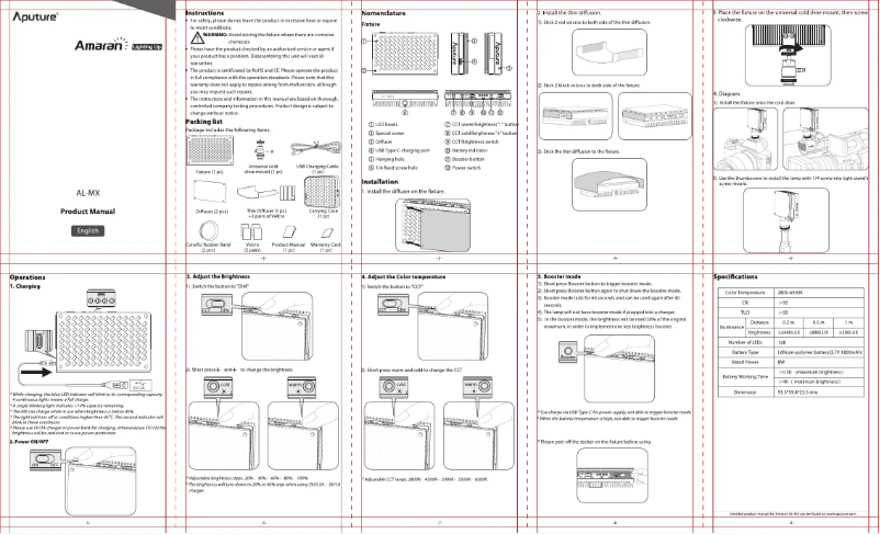 Page 1 de la notice Manuel utilisateur Aputure Amaran AL-MX