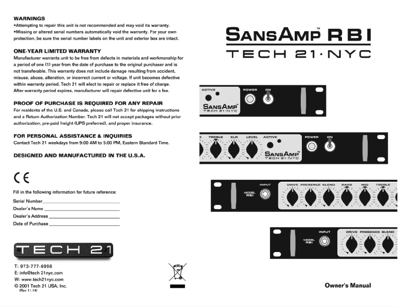 Página 1 del manual Manual de usuario Tech 21 SansAmp RBI