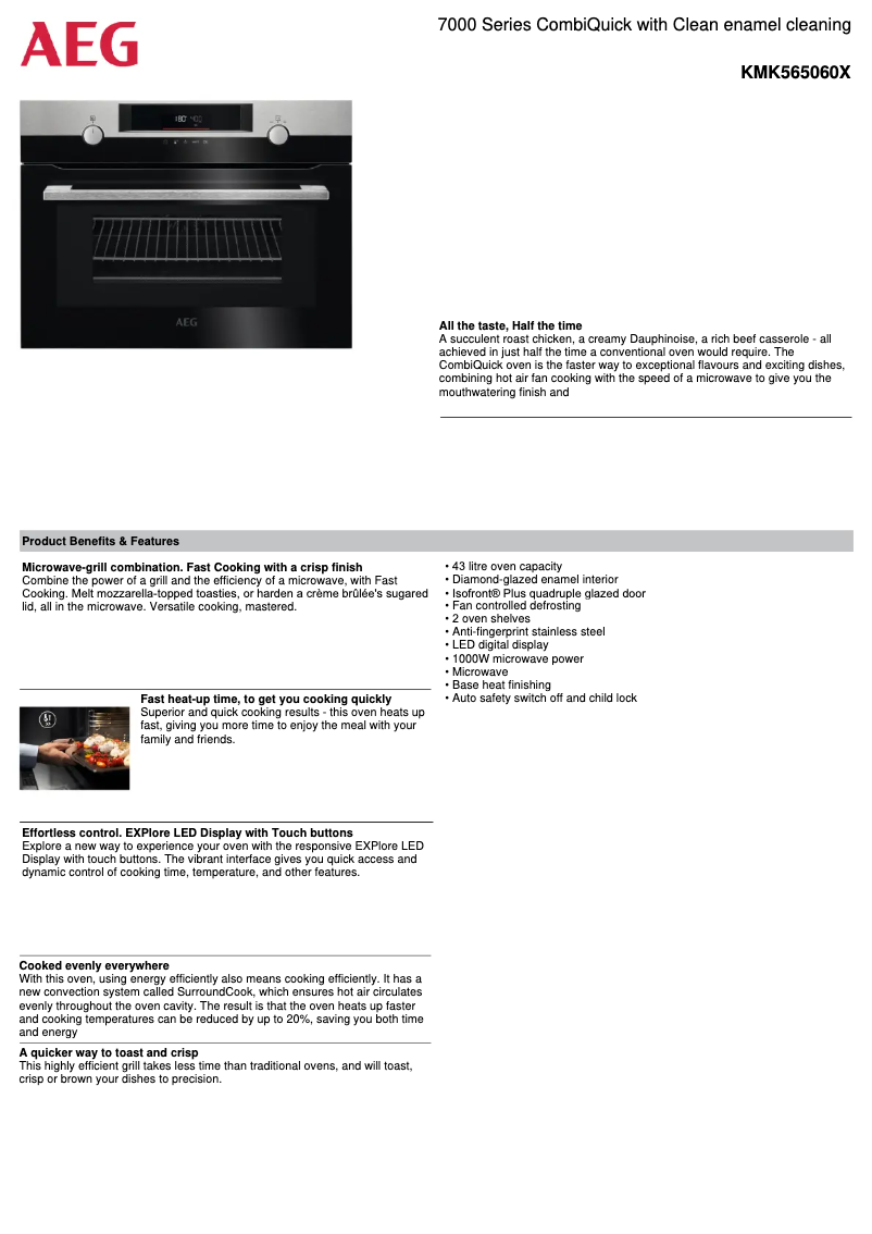 Page 1 de la notice Fiche technique AEG KMK565060X