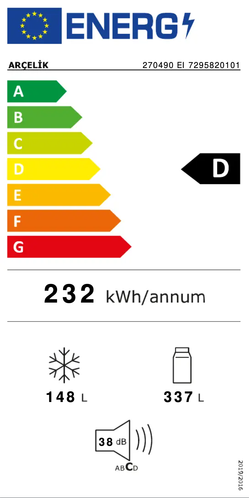 Page n°1 - Label énergétique Arçelik 270490 EI
