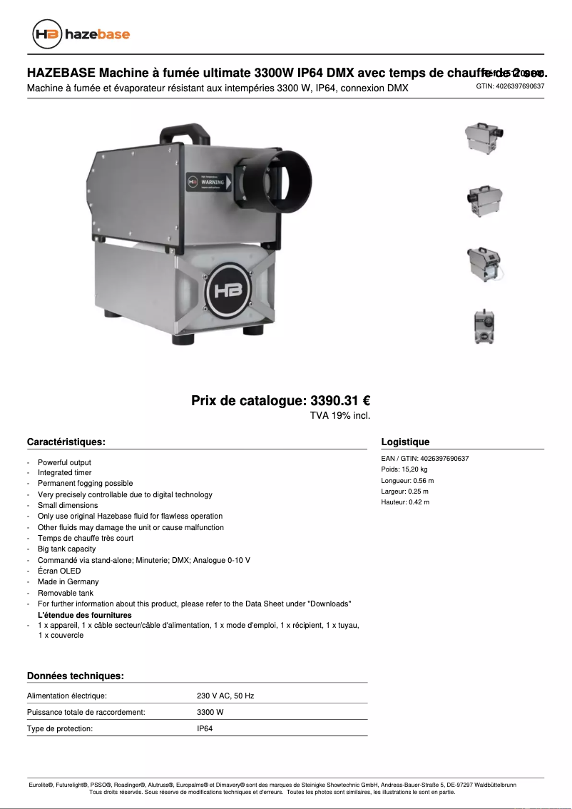Page 1 of the manual Technical Sheet Hazebase Ultimate