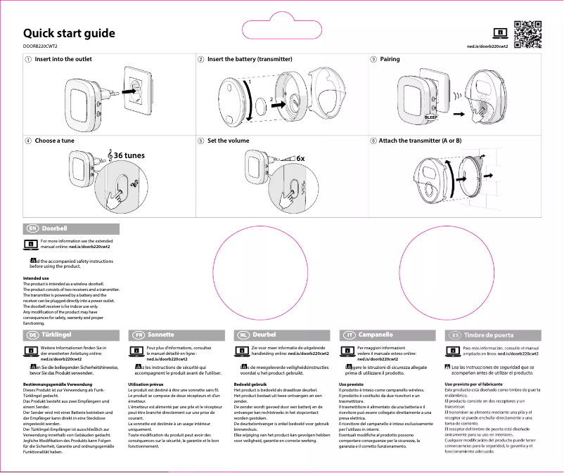 Page 1 de la notice Manuel utilisateur Nedis DOORB220CWT2