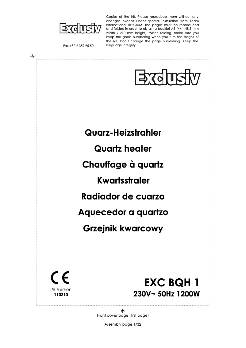 Image de la première page du manuel de l'appareil EXC BQH 1
