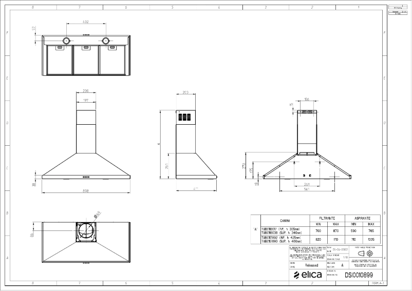 Page 1 de la notice Dessin technique Elica Aquavitae2 PRF0184156