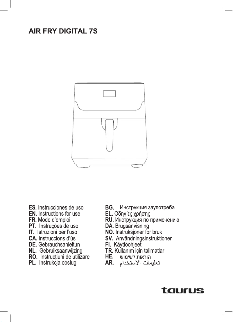 Page 1 de la notice Manuel utilisateur Taurus Air Fry Digital 7S