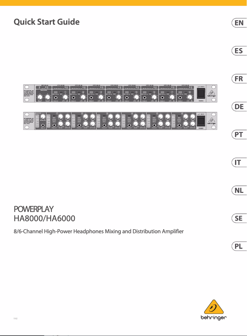Page 1 de la notice Guide de démarrage rapide Behringer HA6000
