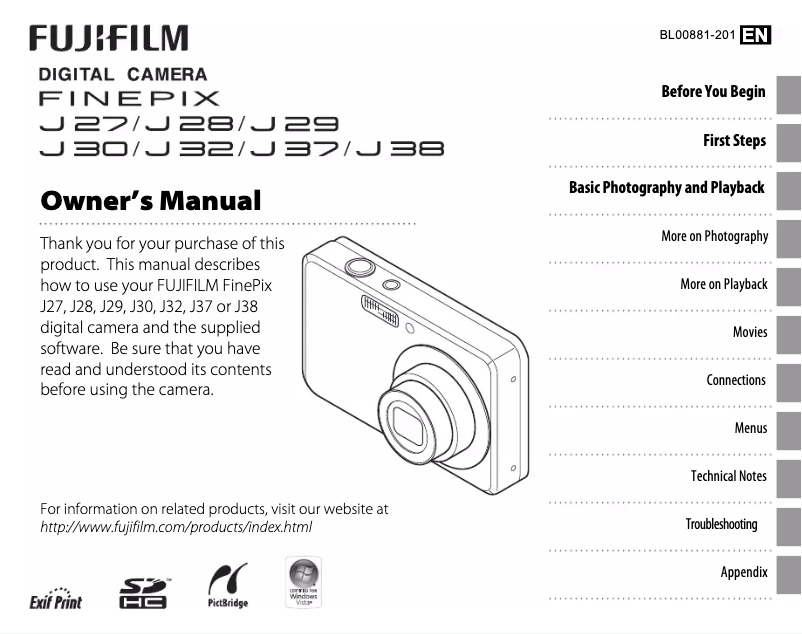 Page 1 de la notice Manuel utilisateur Fujifilm FinePix J37