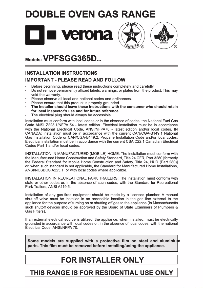 Page n°1 - Guide d'installation Verona VERAHO210