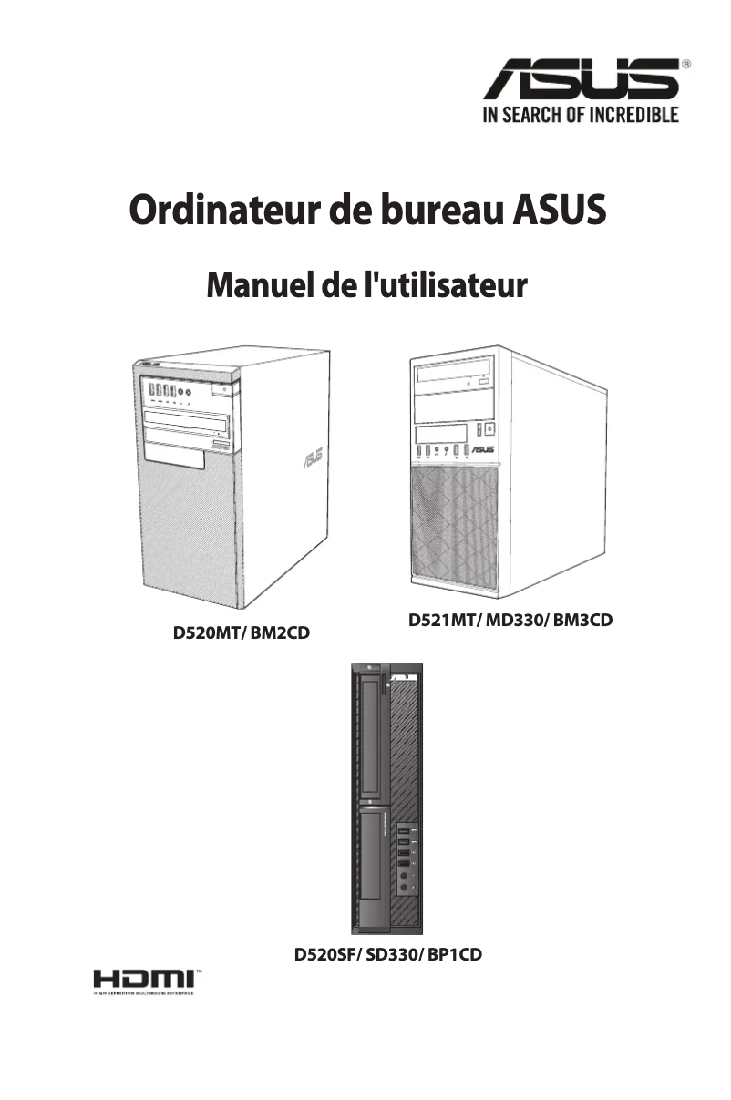 Page 1 de la notice Manuel utilisateur Asus Pro D520MT