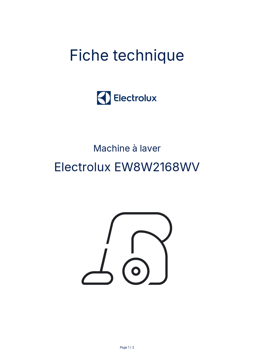 Page n°1 - Fiche technique Electrolux EW8W2168WV