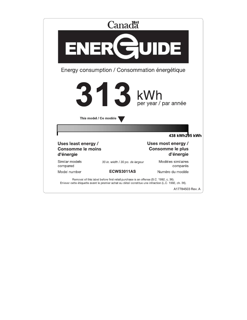 Page n°1 - Label énergétique Electrolux ECWS3011AS