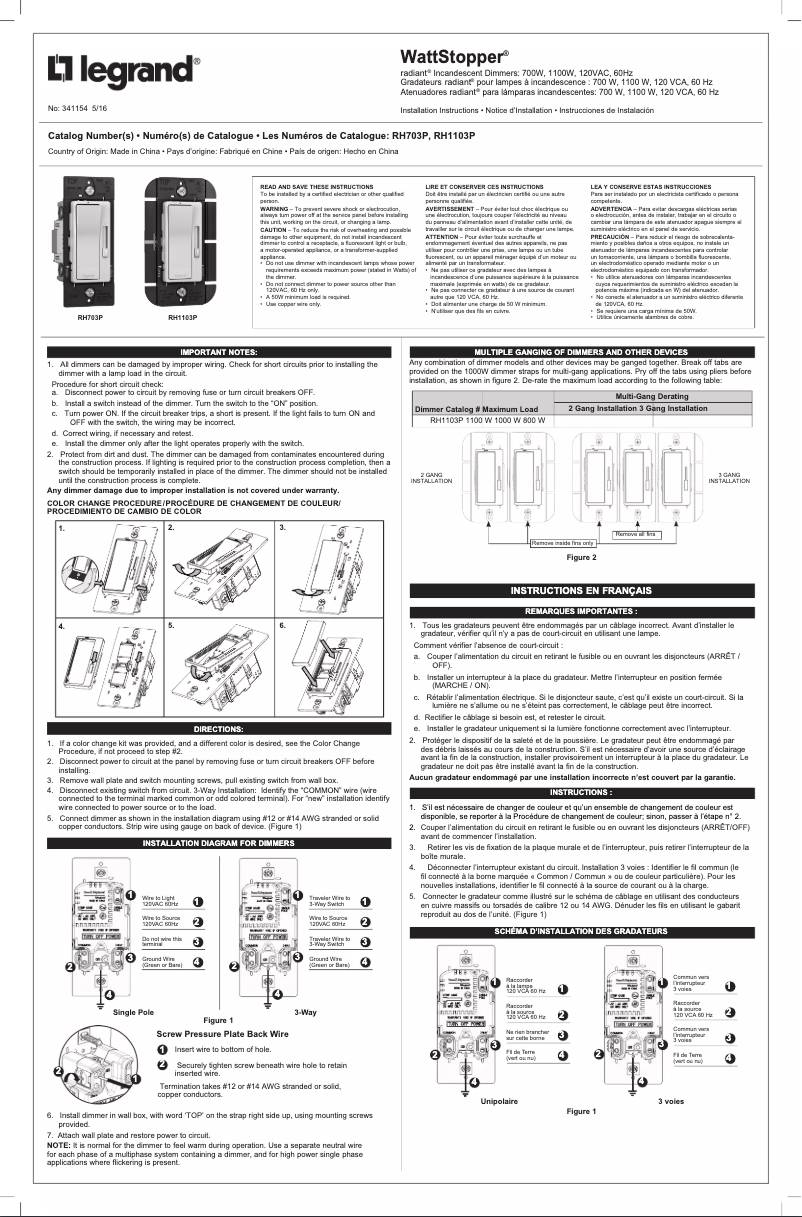 Page 1 de la notice Manuel utilisateur Legrand RH703PTUTC