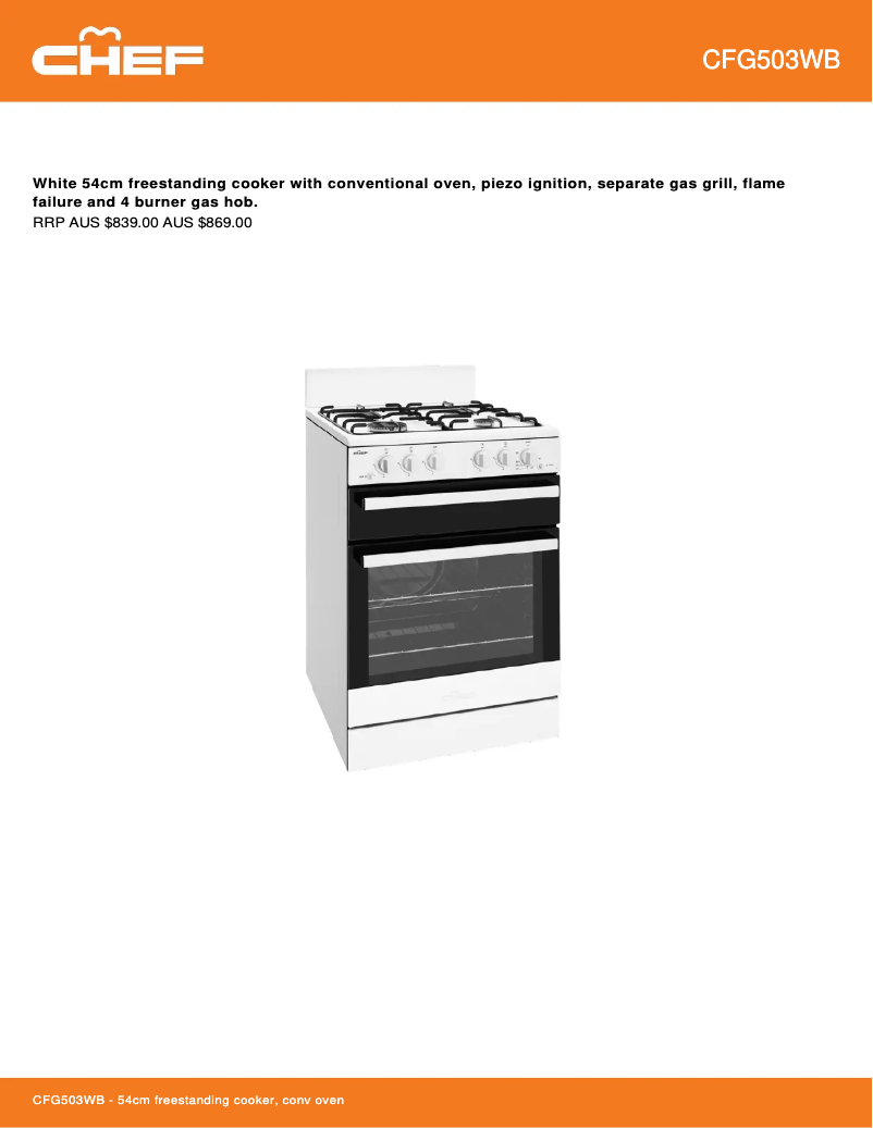 Page n°1 - Fiche technique Chef CFG503WB