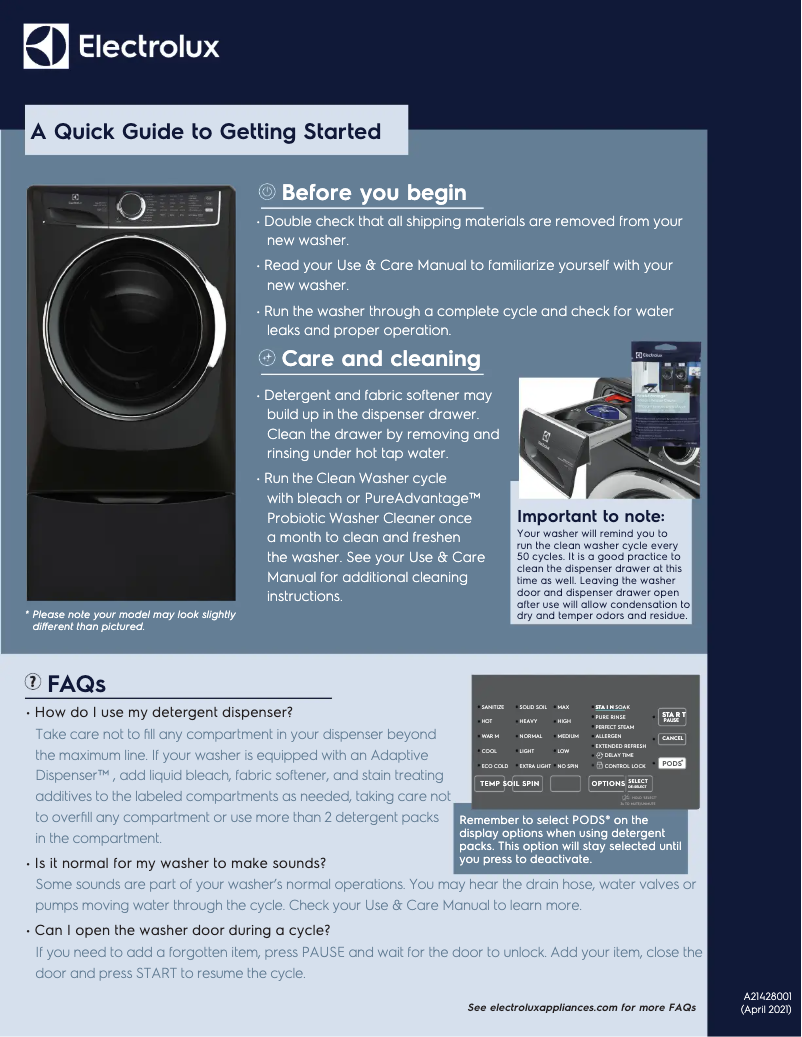 Page n°1 - Guide de démarrage rapide Electrolux ELFW7637BT
