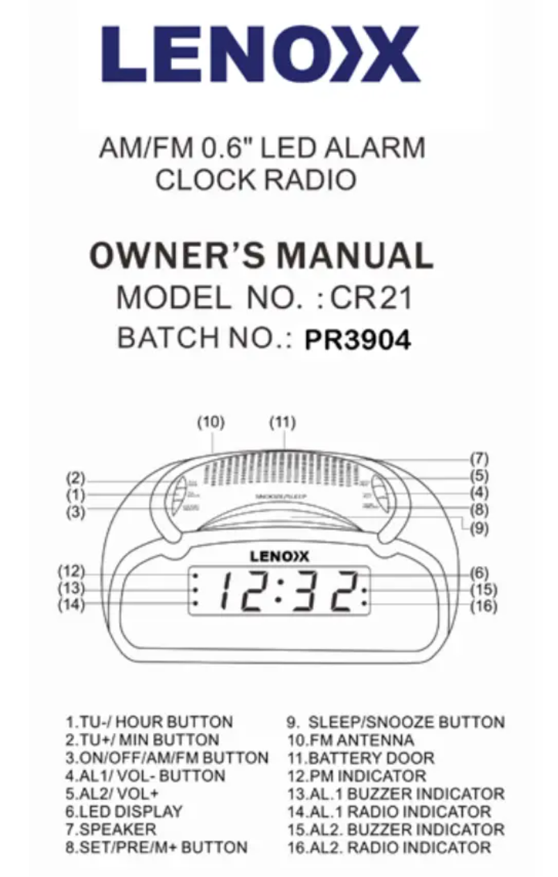 Page 1 de la notice Manuel utilisateur Lenoxx CR21
