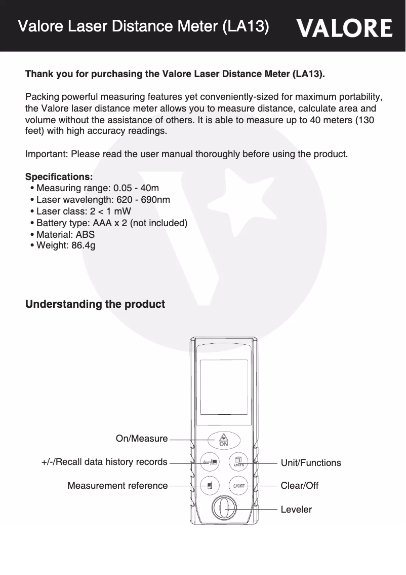 Image de la première page du manuel de l'appareil LA13