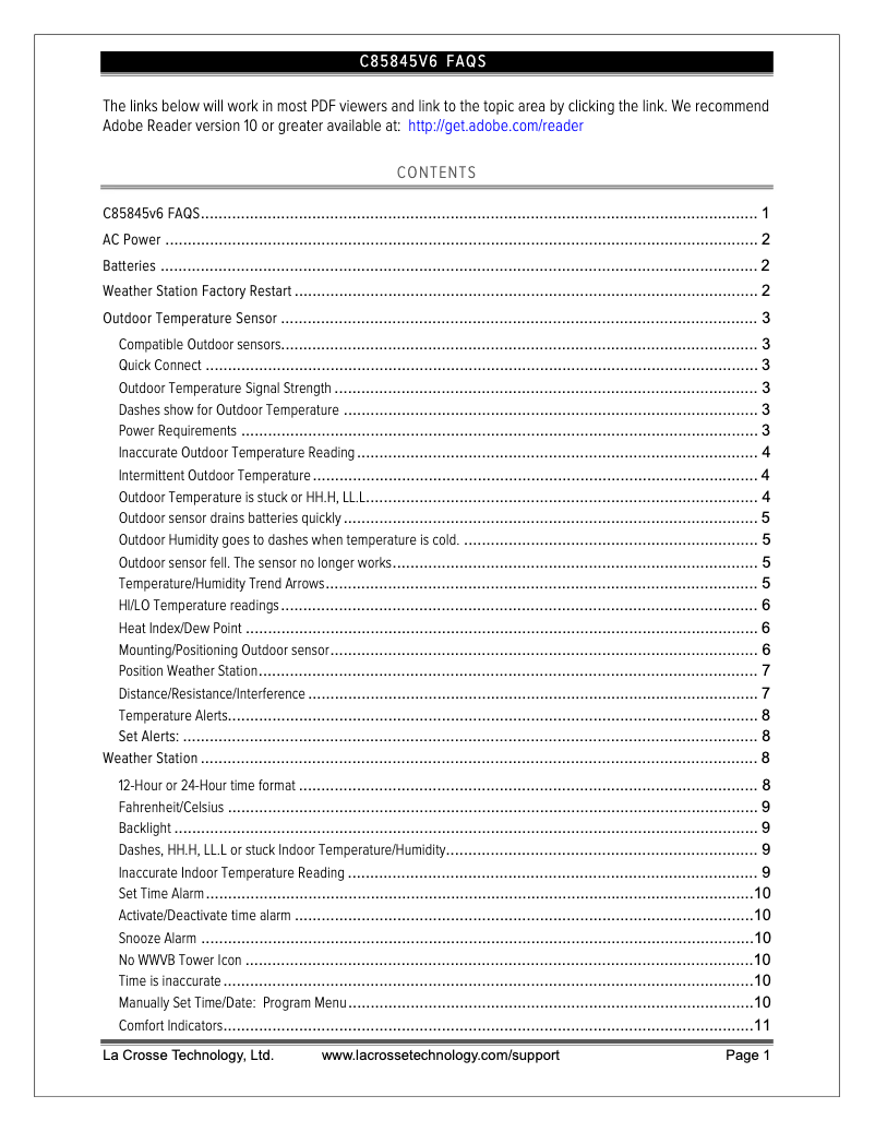 Page n°1 - FAQ La Crosse Technology C85845v6