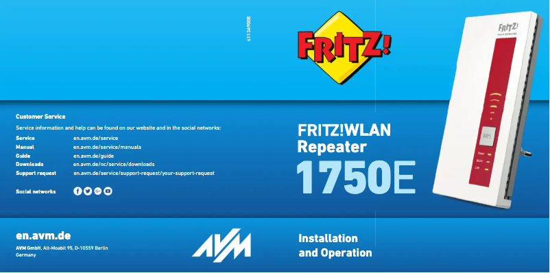 Image de la première page du manuel de l'appareil FRITZ!Repeater 1750E