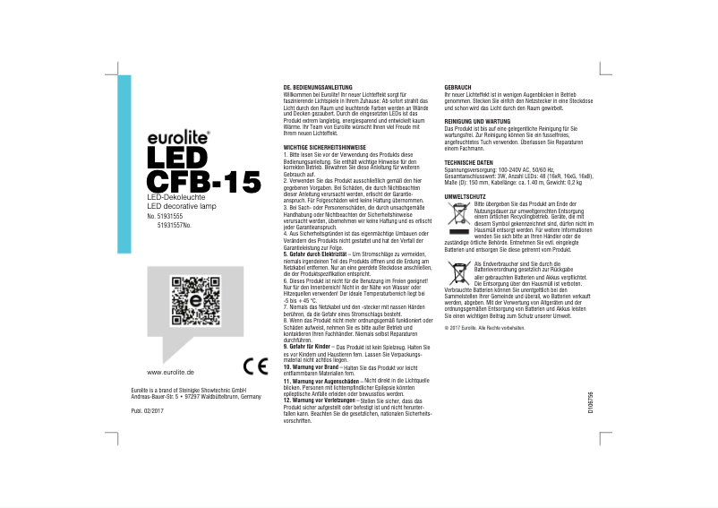 Page 1 de la notice Manuel utilisateur Eurolite LED CFB-15