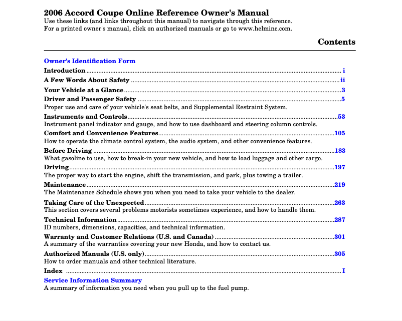 Page 1 de la notice Manuel utilisateur Honda Accord Coupe (2006)
