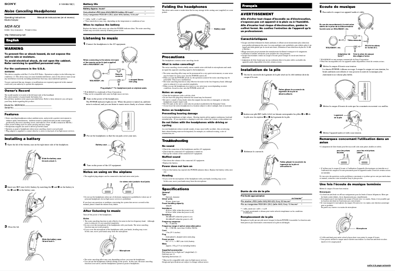 Page n°1 - Manuel utilisateur Sony MDR-NC6