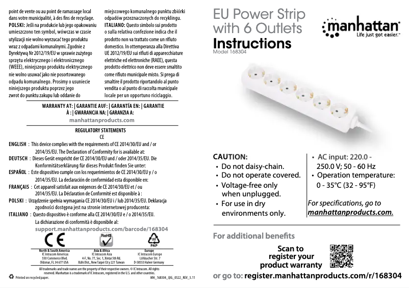 Page 1 de la notice Manuel utilisateur Manhattan 168304
