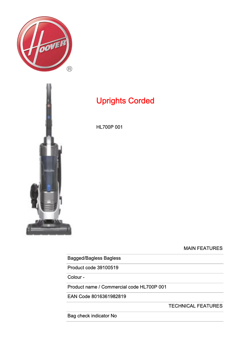Page n°1 - Manuel utilisateur Hoover H-LIFT 700