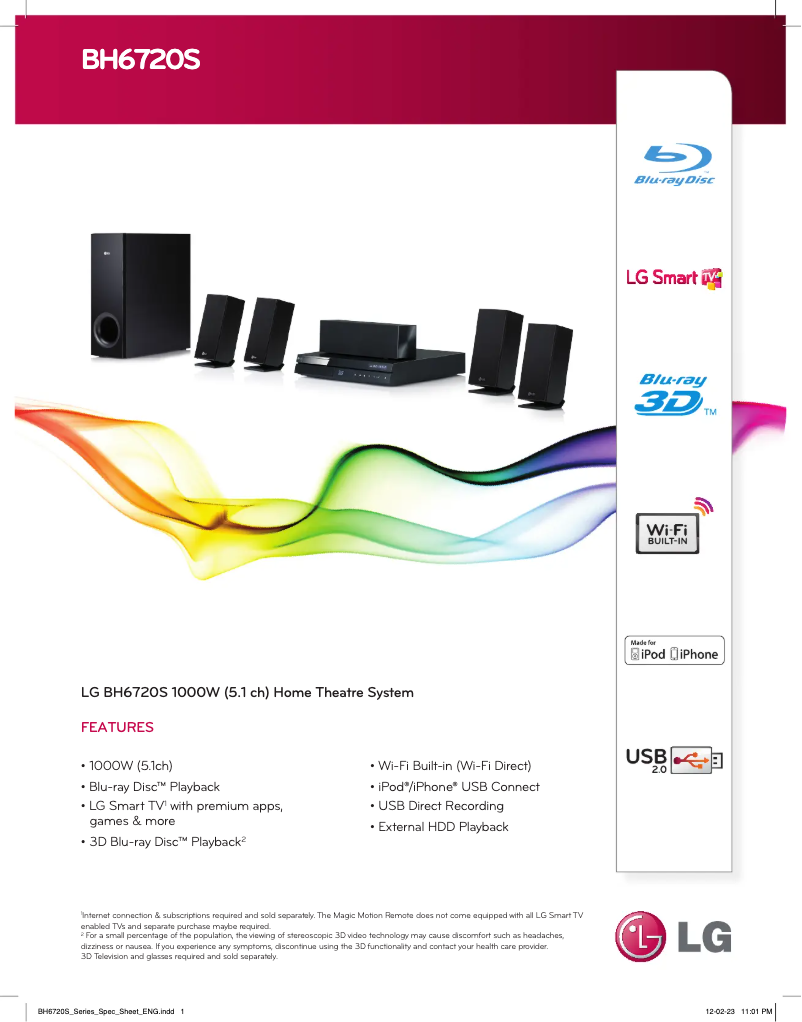 Página 1 del manual Ficha técnica LG BH6720S