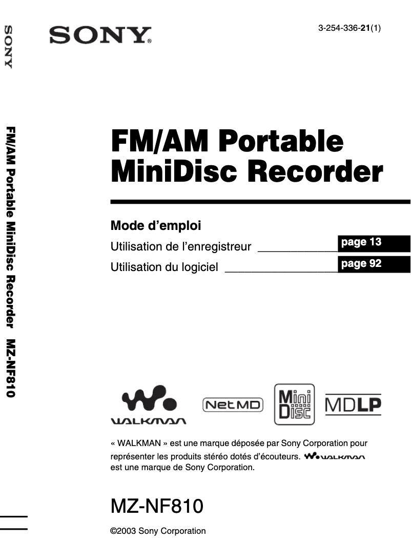 Image de la première page du manuel de l'appareil MZ-NF810