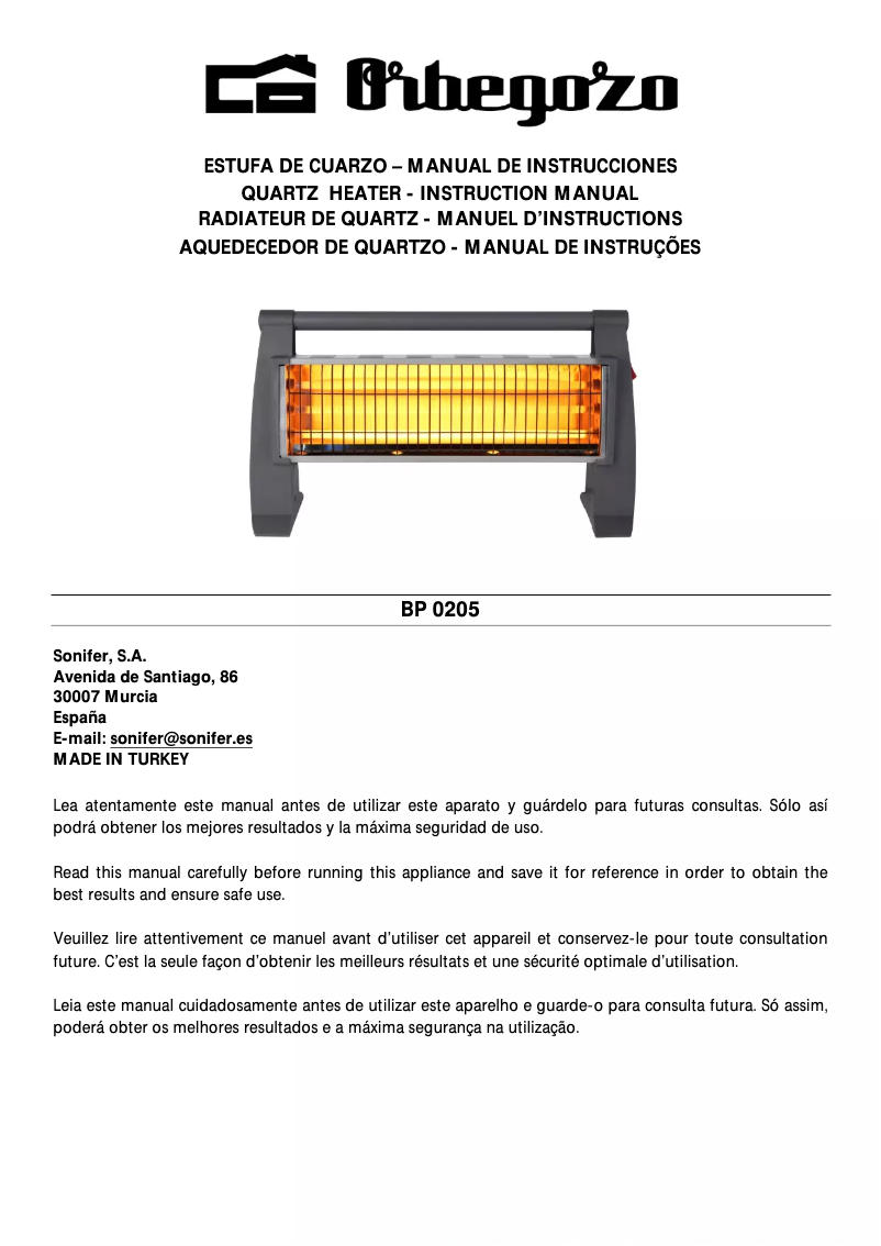 Page 1 de la notice Manuel utilisateur Orbegozo BP 0205