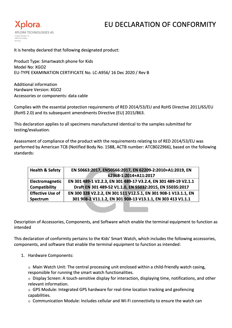 Page n°1 - Fiche technique Xplora XGO2