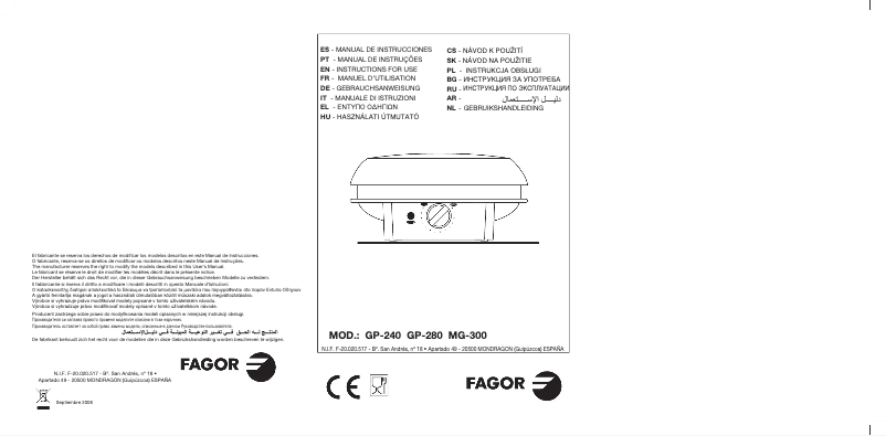 Page n°1 - Manuel utilisateur Fagor GP-280