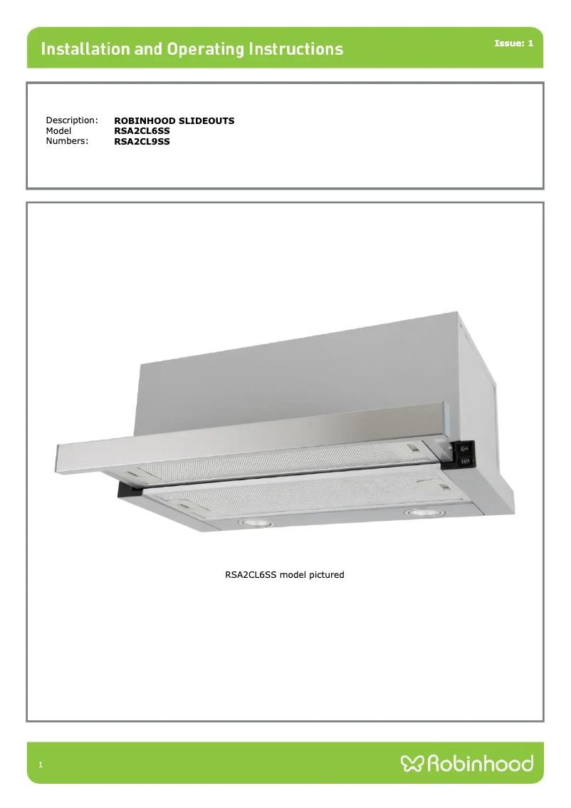 Page 1 de la notice Instructions / montage Robinhood RSA2CL9SS